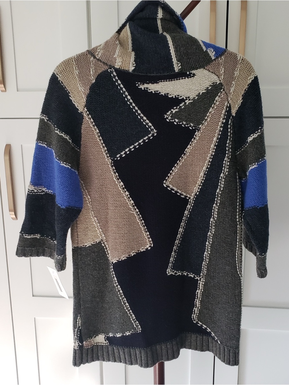Diane Von Furstenberg Wool Patchwork‎ Knit Cowl Neck Sweater Womens SP - Picture 2 of 5
